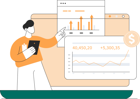 Business Woman with tablet and growth charts
