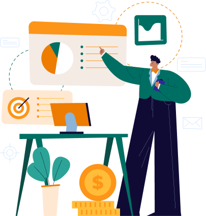 Business Woman with tablet and growth charts